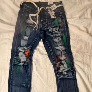 Rue21 Distressed Blue Skinny Jeans with Color Accents grunge stretch distressed